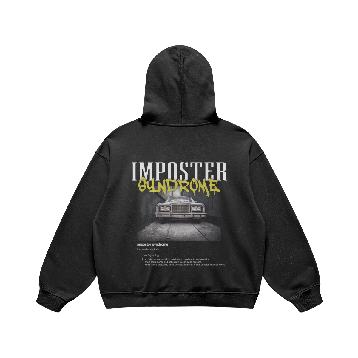 440G Oversized Hoodie "Imposter Syndrome" (Faded Black)
